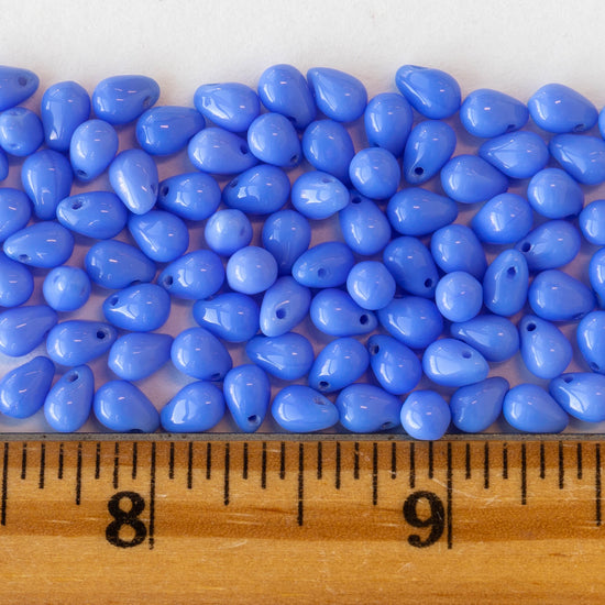 4x6mm Glass Teardrop Beads - Periwinkle Blue - 100 Beads