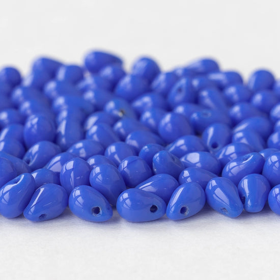 4x6mm Glass Teardrop Beads - Opaque Dark Blue - 100 Beads