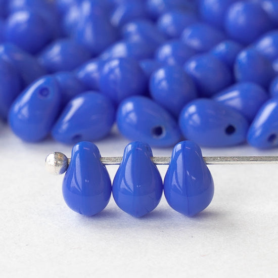 4x6mm Glass Teardrop Beads - Opaque Dark Blue - 100 Beads