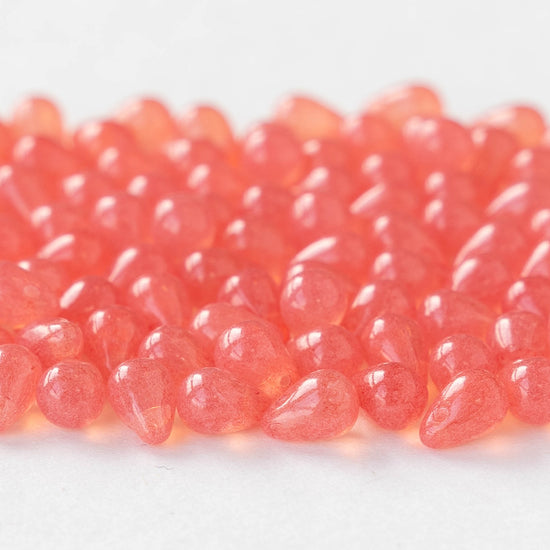 4x6mm Glass Teardrop Beads - Opaline Pink Rose - 100 Beads