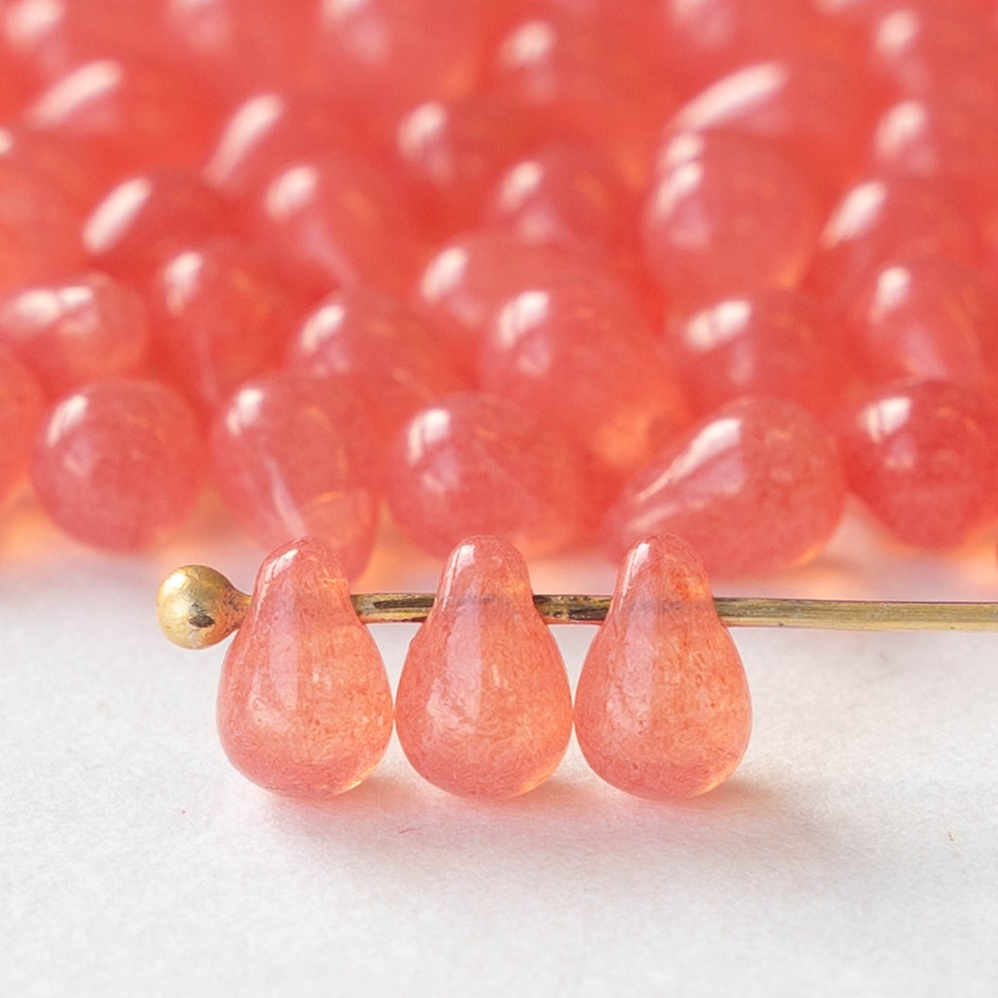 4x6mm Glass Teardrop Beads - Opaline Pink Rose - 100 Beads