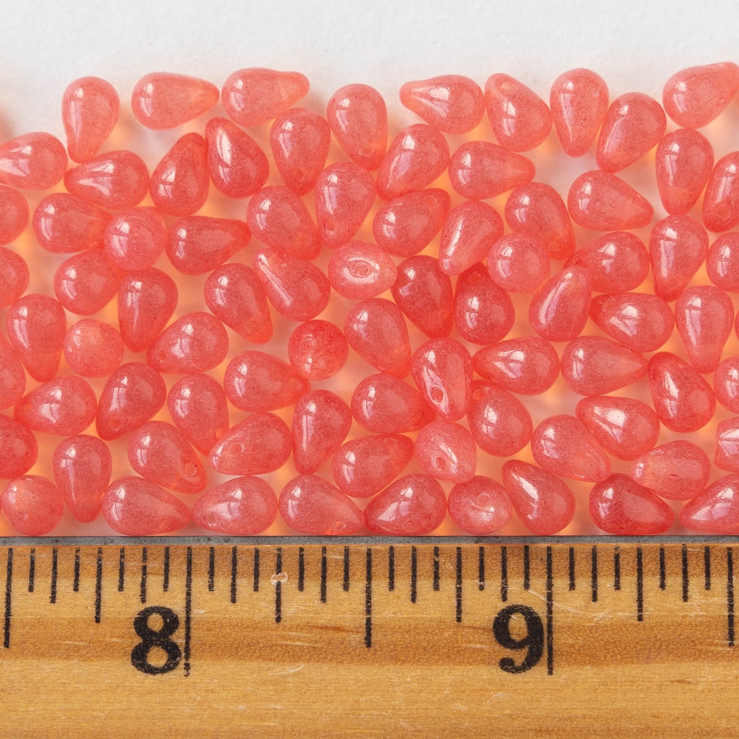 4x6mm Glass Teardrop Beads - Opaline Pink Rose - 100 Beads