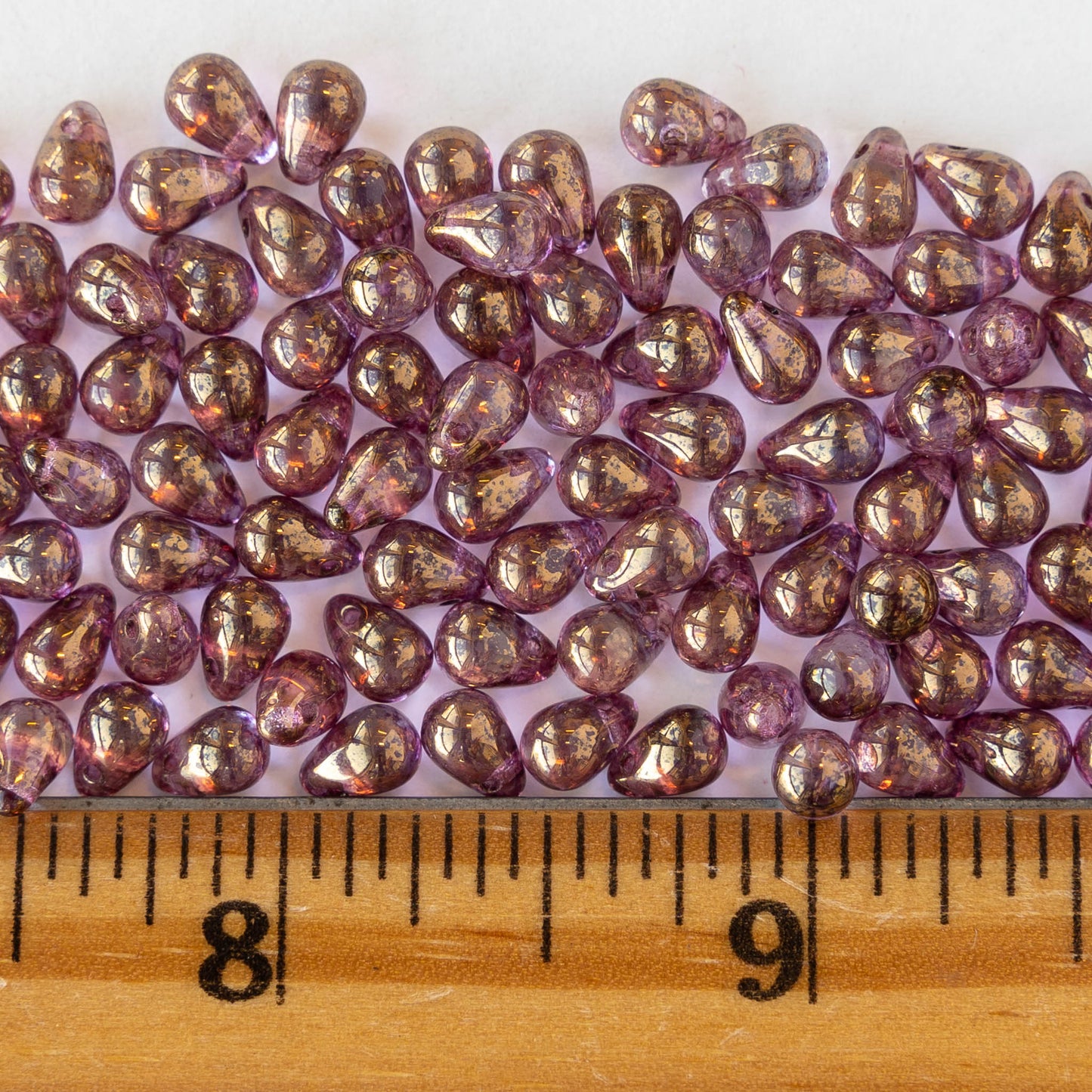 4x6mm Glass Teardrop Beads - Light Lavender with Gold Shimmer - 100 Beads