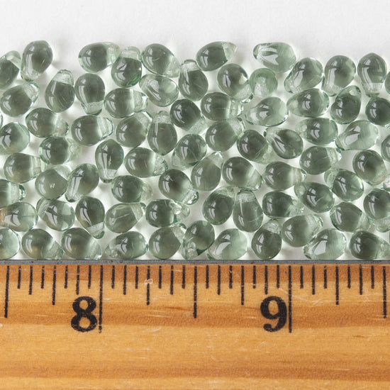 4x6mm Glass Teardrop Beads - Sage Green - 100 Beads