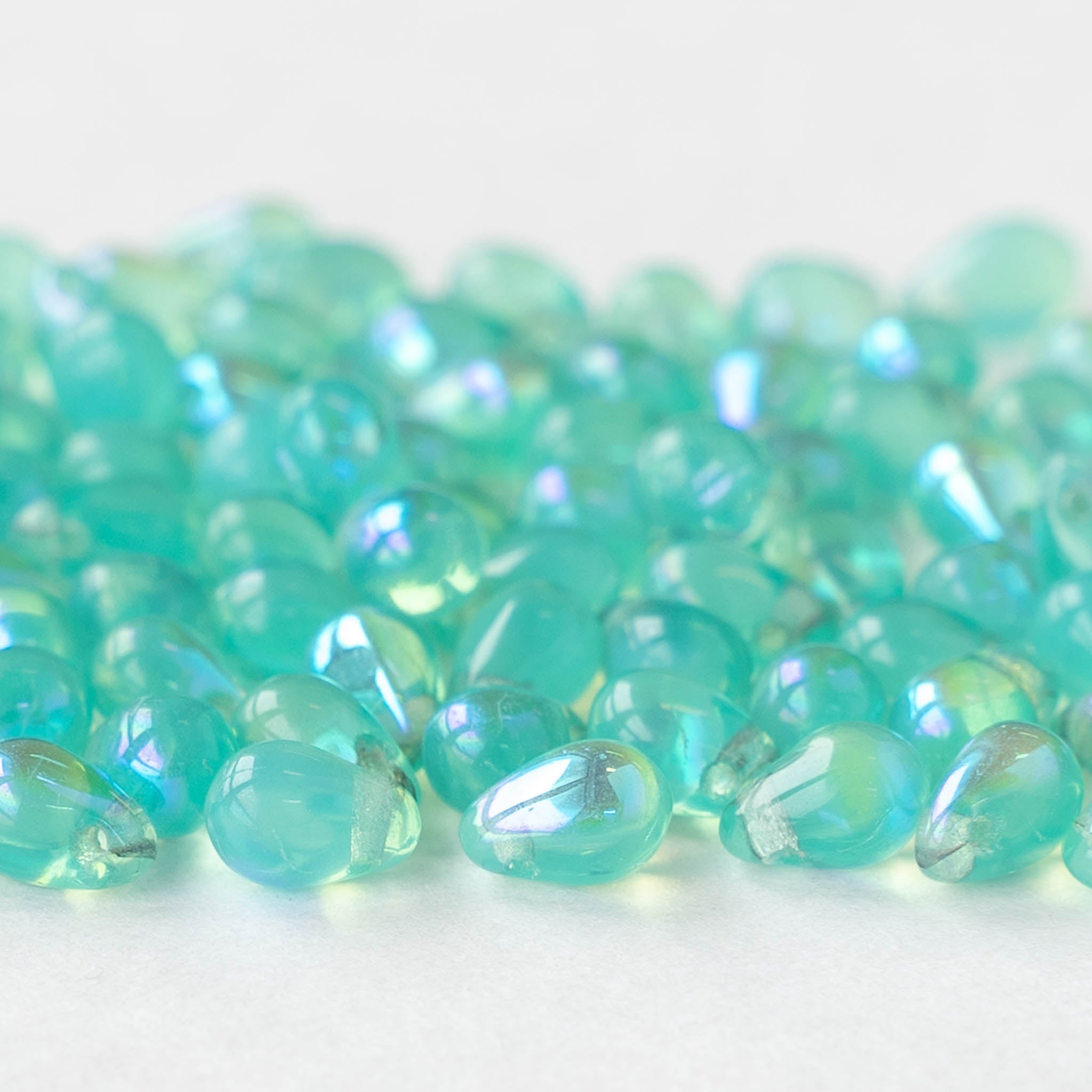 4x6mm Glass Teardrop Beads Light Green Czech Teardrop Beads