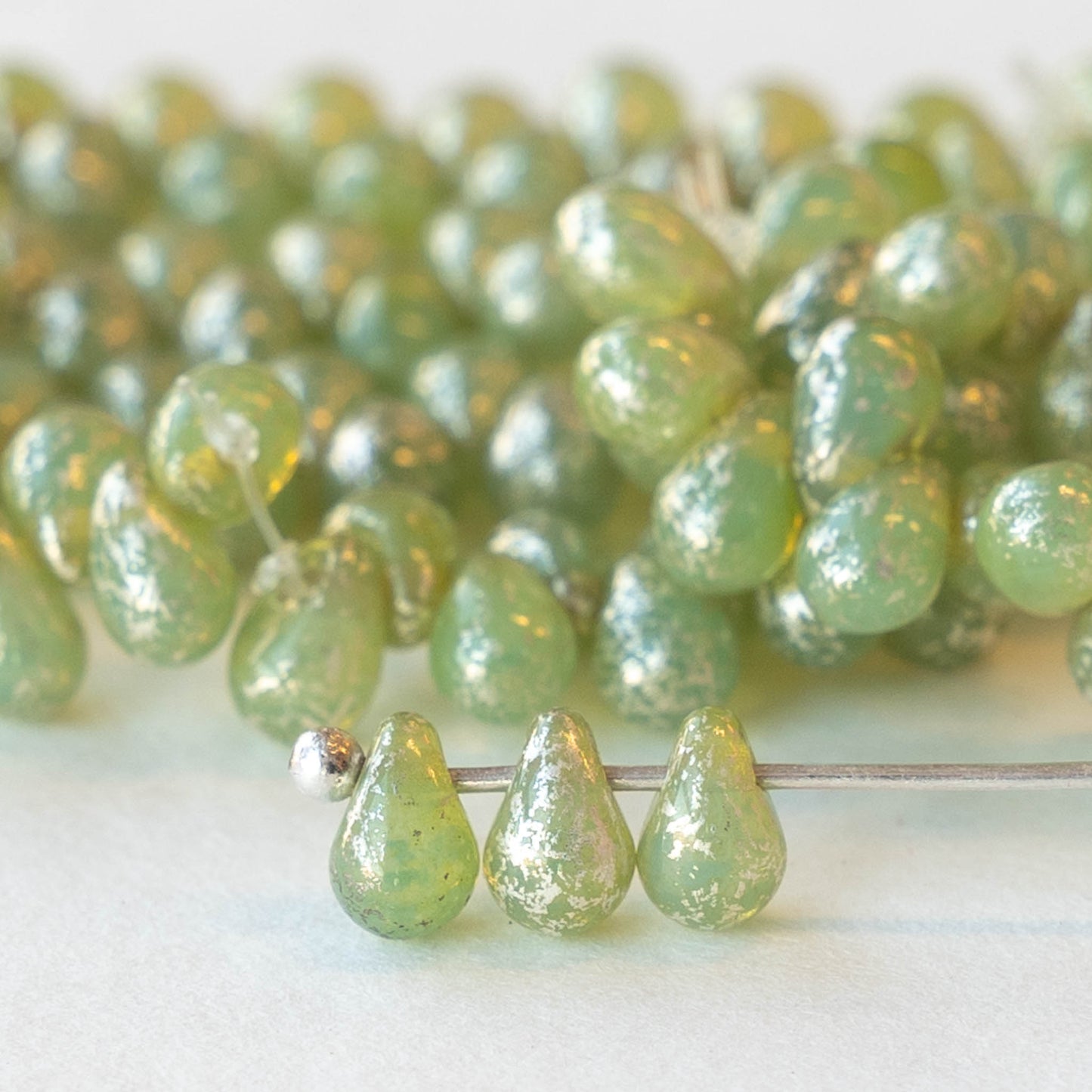 4x6mm Glass Teardrop Beads - Seafoam With Silver Dust - 50 Beads
