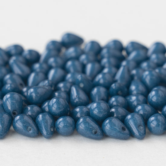 4x6mm Glass Teardrop Beads - Opaque Slate Blue - 100 beads
