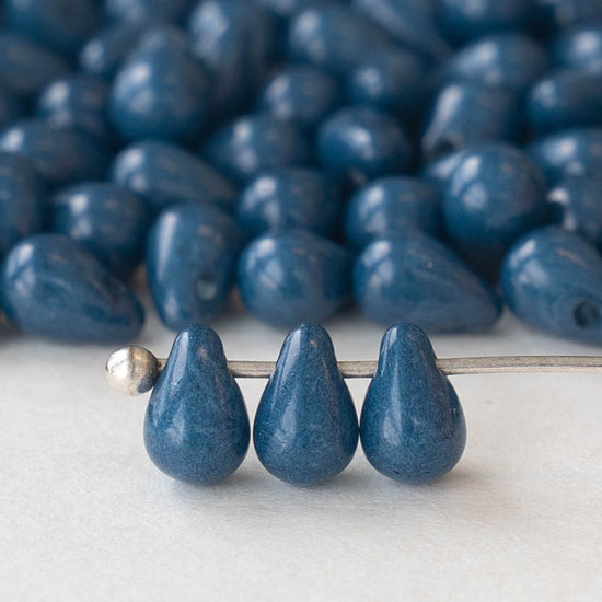 4x6mm Glass Teardrop Beads - Opaque Slate Blue - 100 beads