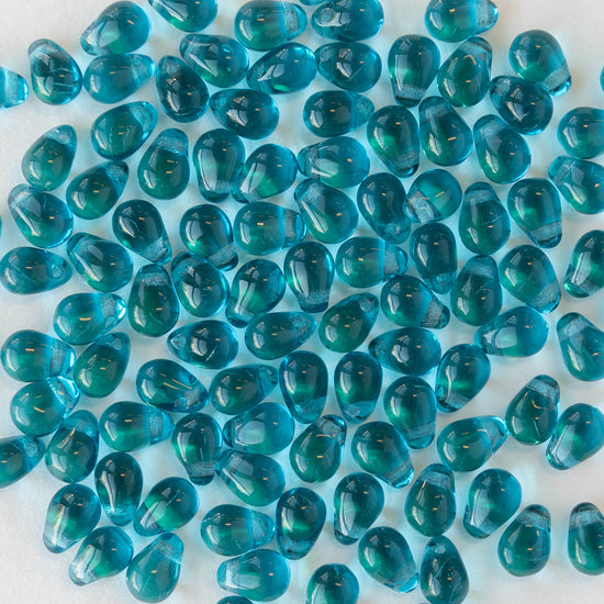 4x6mm Glass Teardrop Beads - Light Teal - 100 Beads