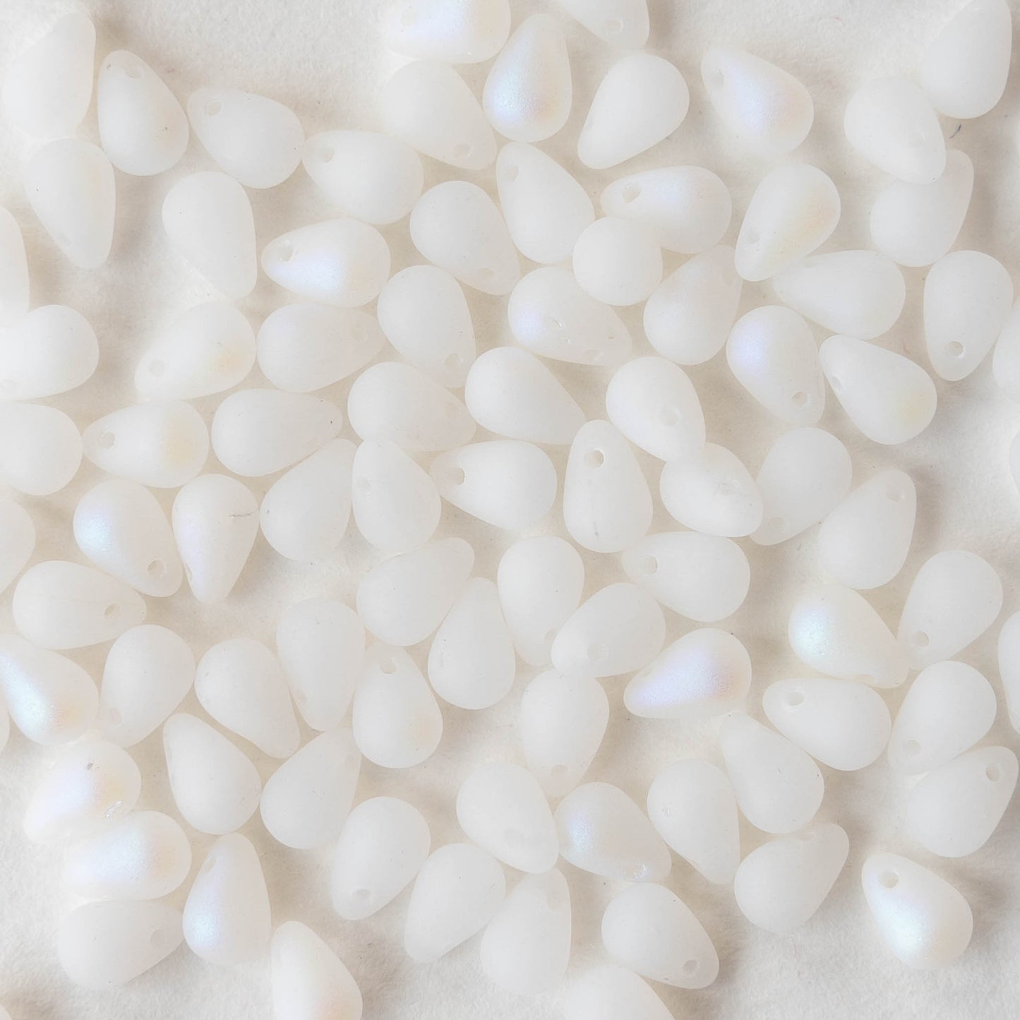 4x6mm Glass Teardrop Beads - White Matte AB - 100 Beads