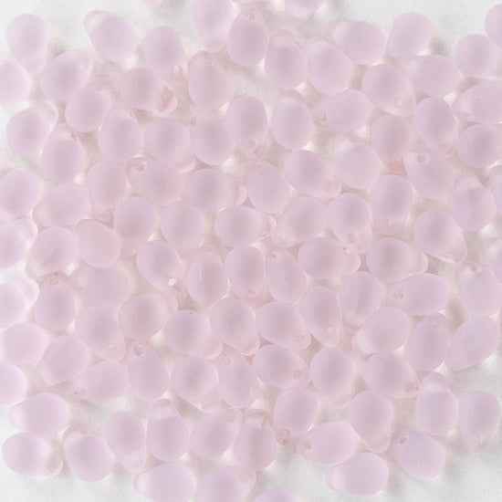 4x6mm Glass Teardrop Beads - Light Pink Matte - 50 Beads