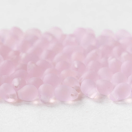 4x6mm Glass Teardrop Beads - Light Pink Matte - 50 Beads