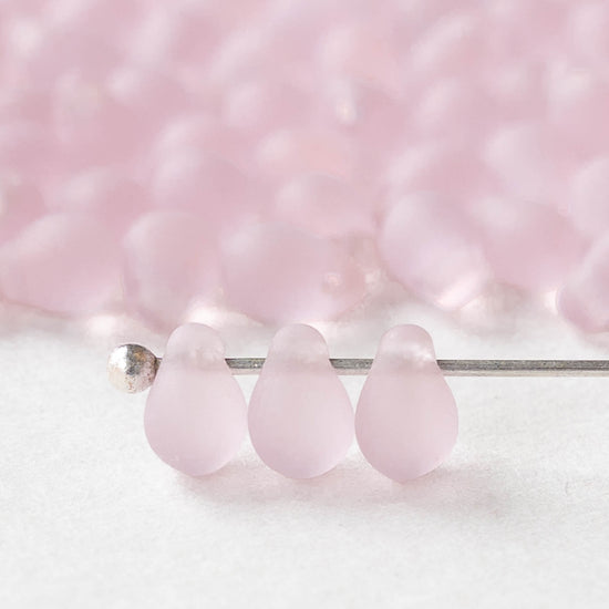4x6mm Glass Teardrop Beads - Light Pink Matte - 50 Beads