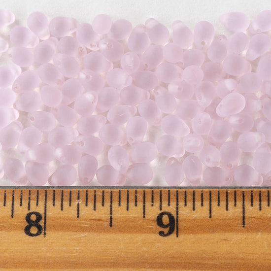 4x6mm Glass Teardrop Beads - Light Pink Matte - 50 Beads