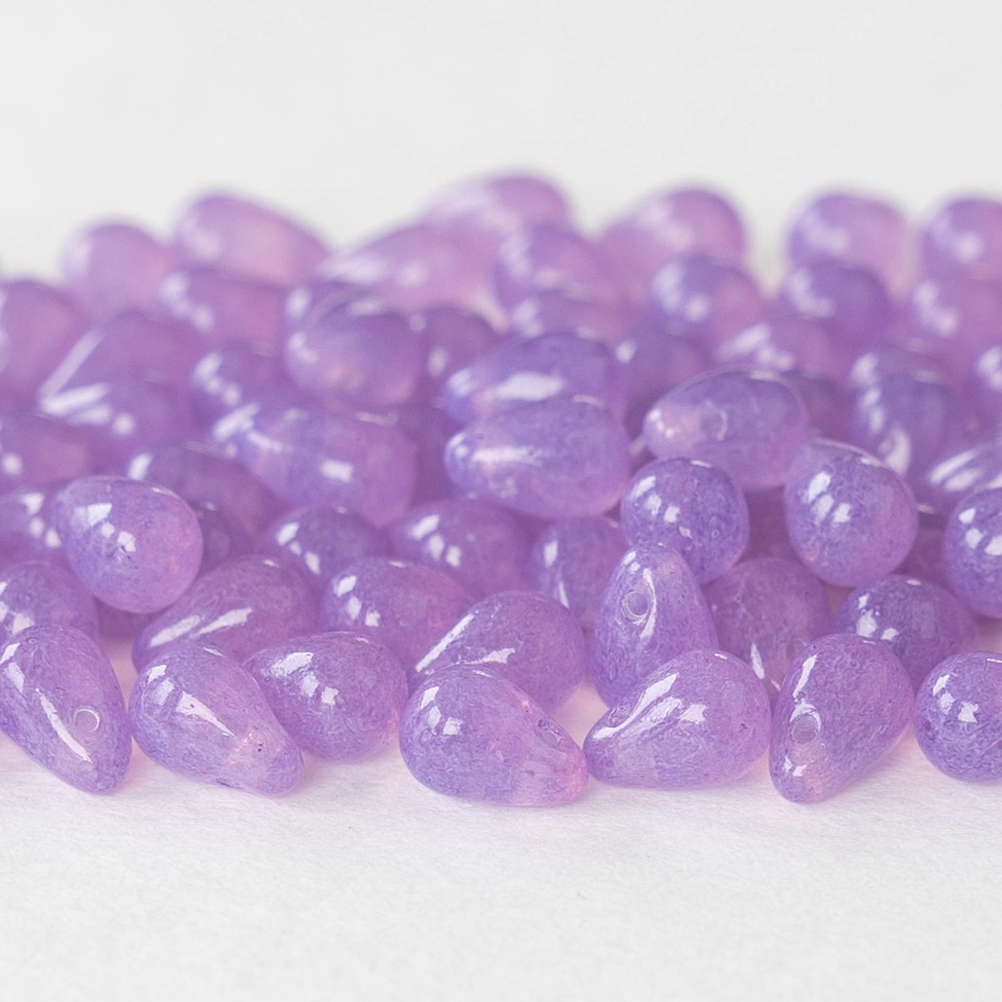 4x6mm Glass Teardrop Beads - Opaline Lilac Purple - 100 Beads
