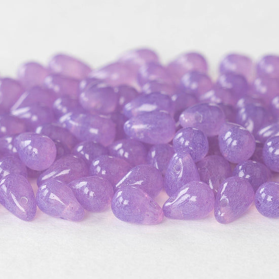 4x6mm Glass Teardrop Beads - Opaline Lilac Purple - 100 Beads