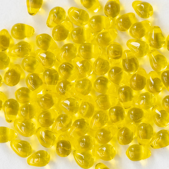 4x6mm Glass Teardrop Beads - Very Yellow - 100 Beads