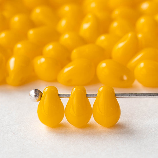 4x6mm Glass Teardrop Beads - Opaque Sunflower Yellow - 100 Beads