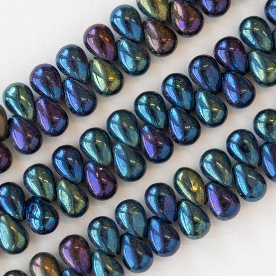 4x6mm Glass Teardrop Beads - Blue Iris - 100 Beads