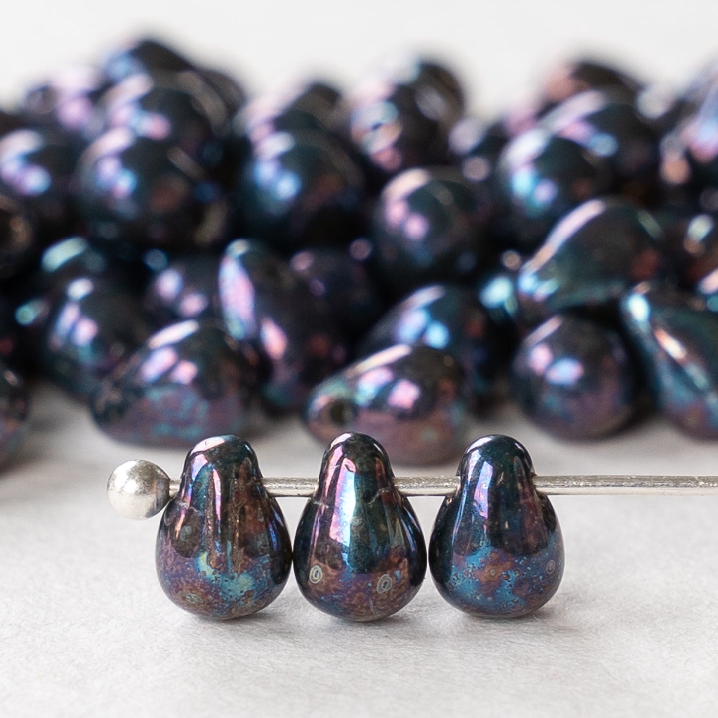 4x6mm Glass Teardrop Beads - Purple Blue Luster ~ 100 beads