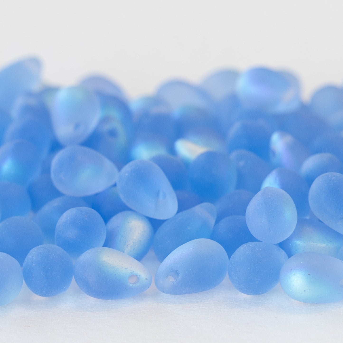 5x7mm Glass Teardrop Beads - Sky Blue Matte AB - 75 Beads