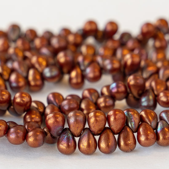 4x6mm Glass Teardrop Beads - Copper Iris - 100 Beads