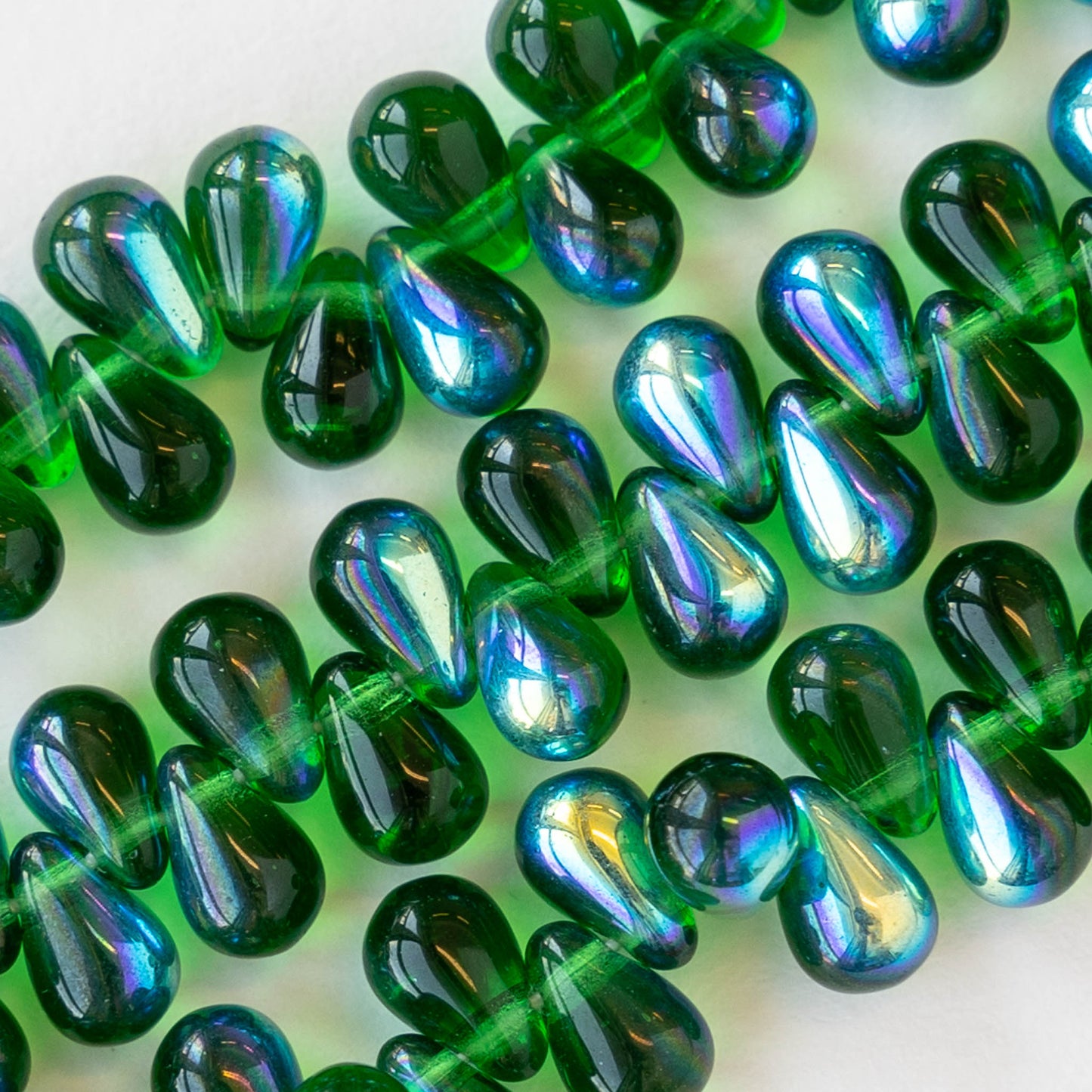 6x4mm Glass Teardrop Beads  - Emerald Green AB - 100 Beads