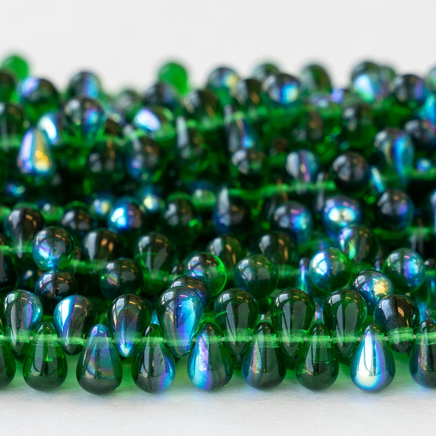 6x4mm Glass Teardrop Beads  - Emerald Green AB - 100 Beads