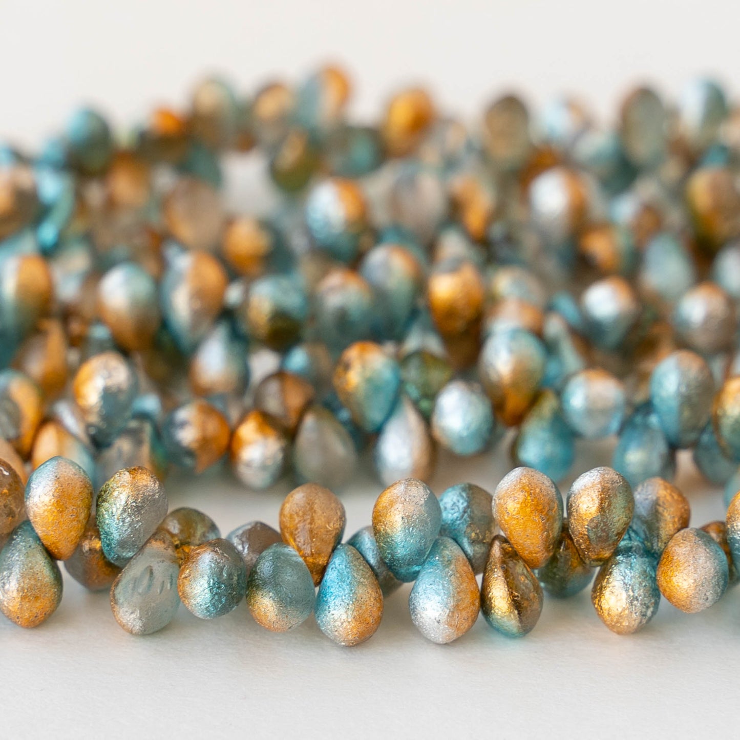 4x6mm Glass Teardrop Beads Etched Gold Ore AB Czech Glass