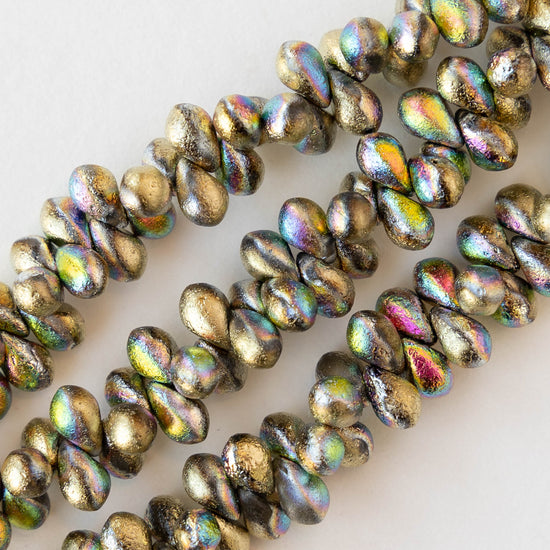 Glass Teardrop Beads - Etched Gold AB - 50 beads