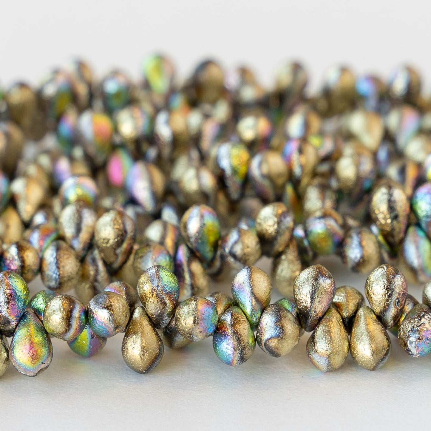 4x6mm Glass Teardrop Beads Etched Gold AB Czech Glass Beads