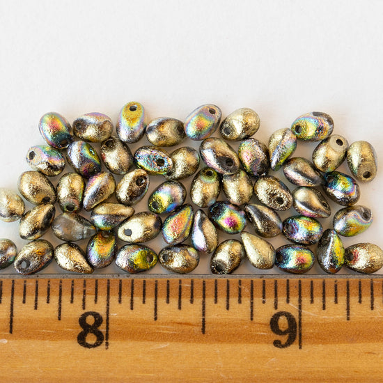 Glass Teardrop Beads - Etched Gold AB - 50 beads