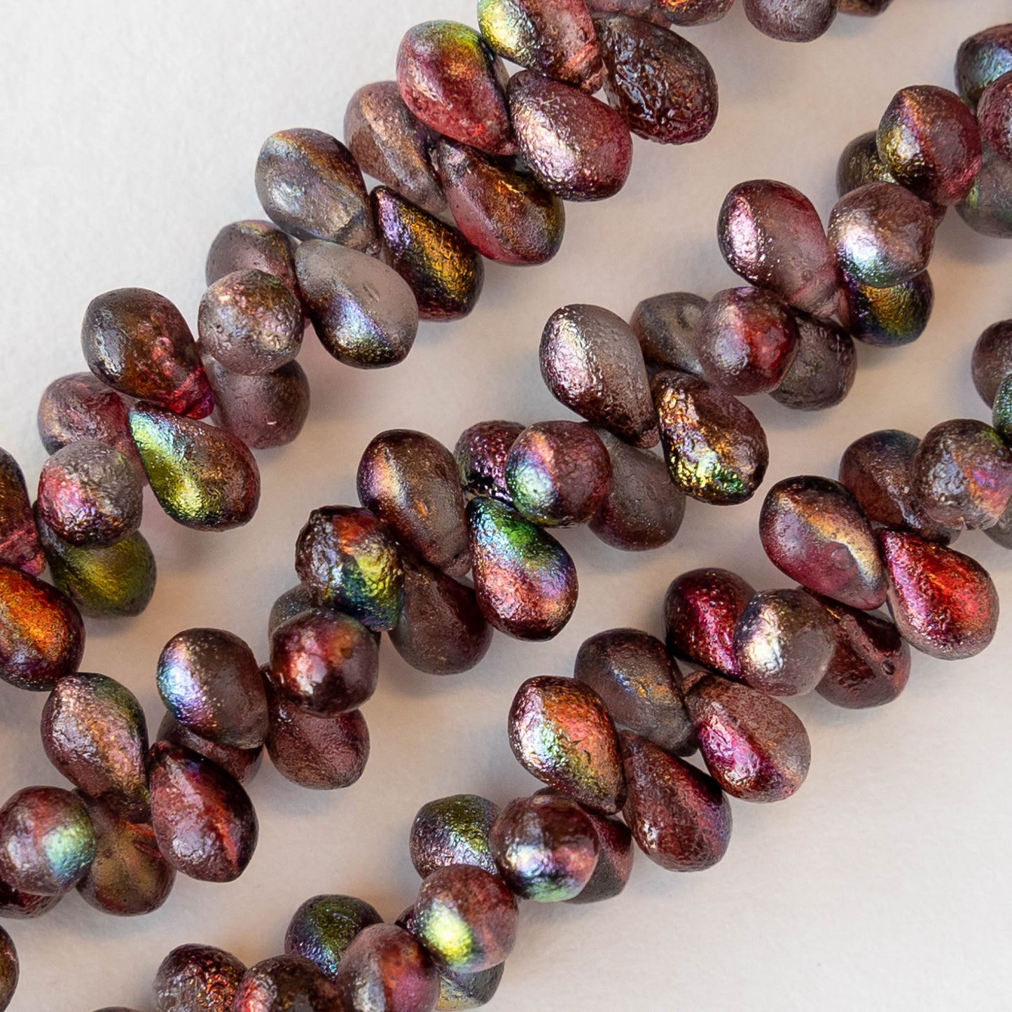 Metallic Raspb 4x6mm Glass Teardrop Beads - Etched Gold Ore AB - Czech Glass Beads ...