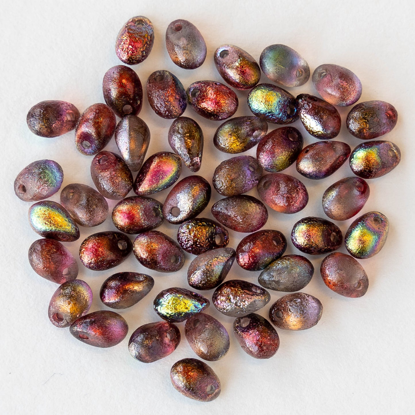 Teardrop Raspberry 4x6mm Glass Teardrop Beads - Etched Gold Ore AB - Czech Glass Beads ...