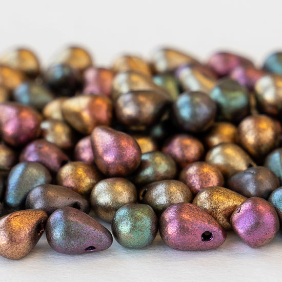 4x6mm Glass Teardrops - Gold Iris Matte - 120 Beads