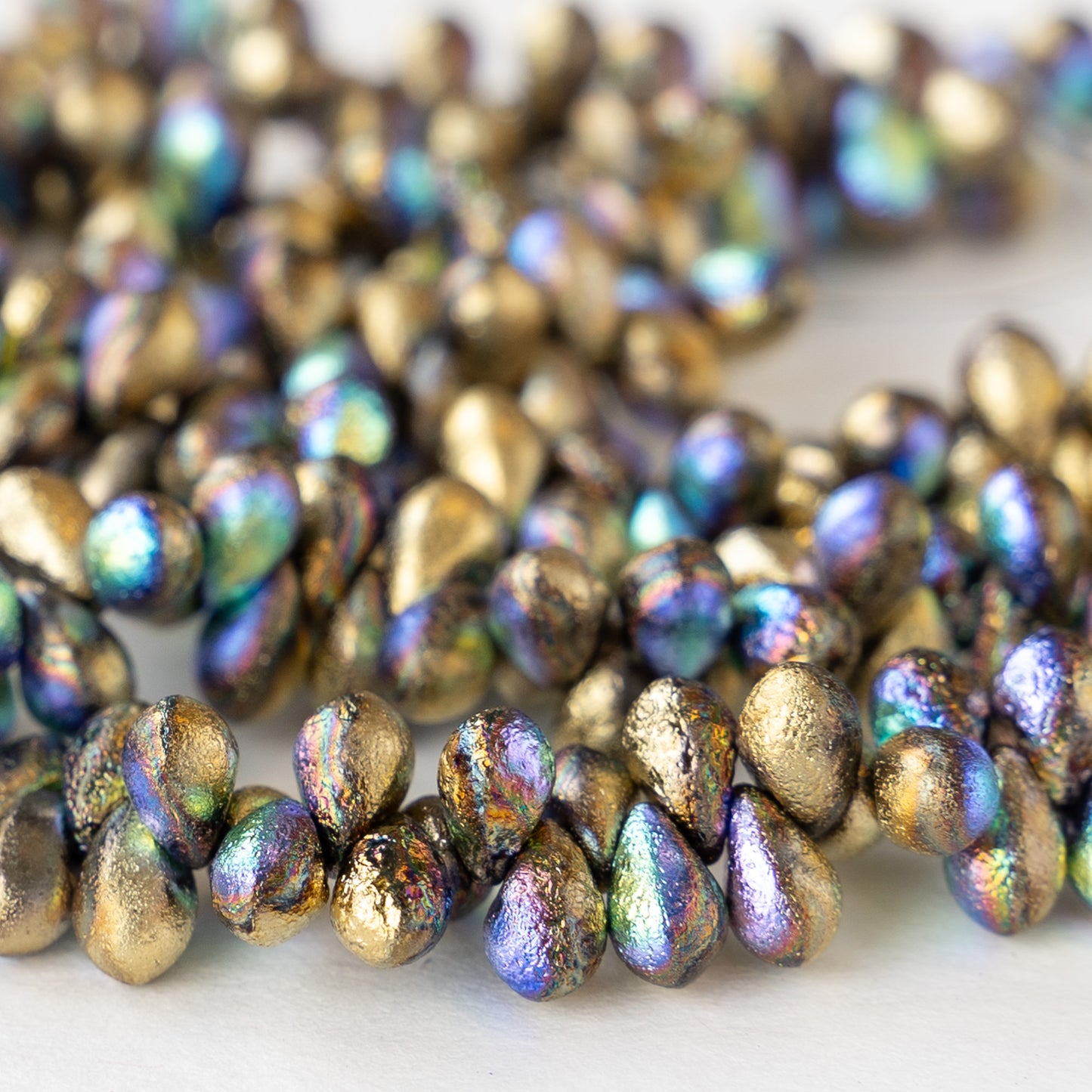 4x6mm Glass Teardrop Beads - Etched Gold Ore AB - 50 beads
