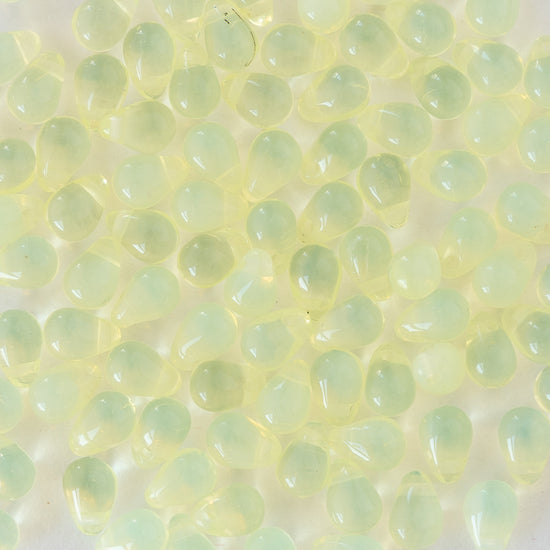 4x6mm Glass Teardrops - Opaline Jonquil - 50 Beads