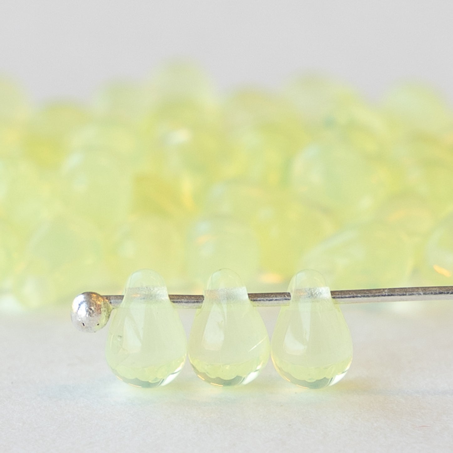4x6mm Glass Teardrops - Opaline Jonquil - 50 Beads