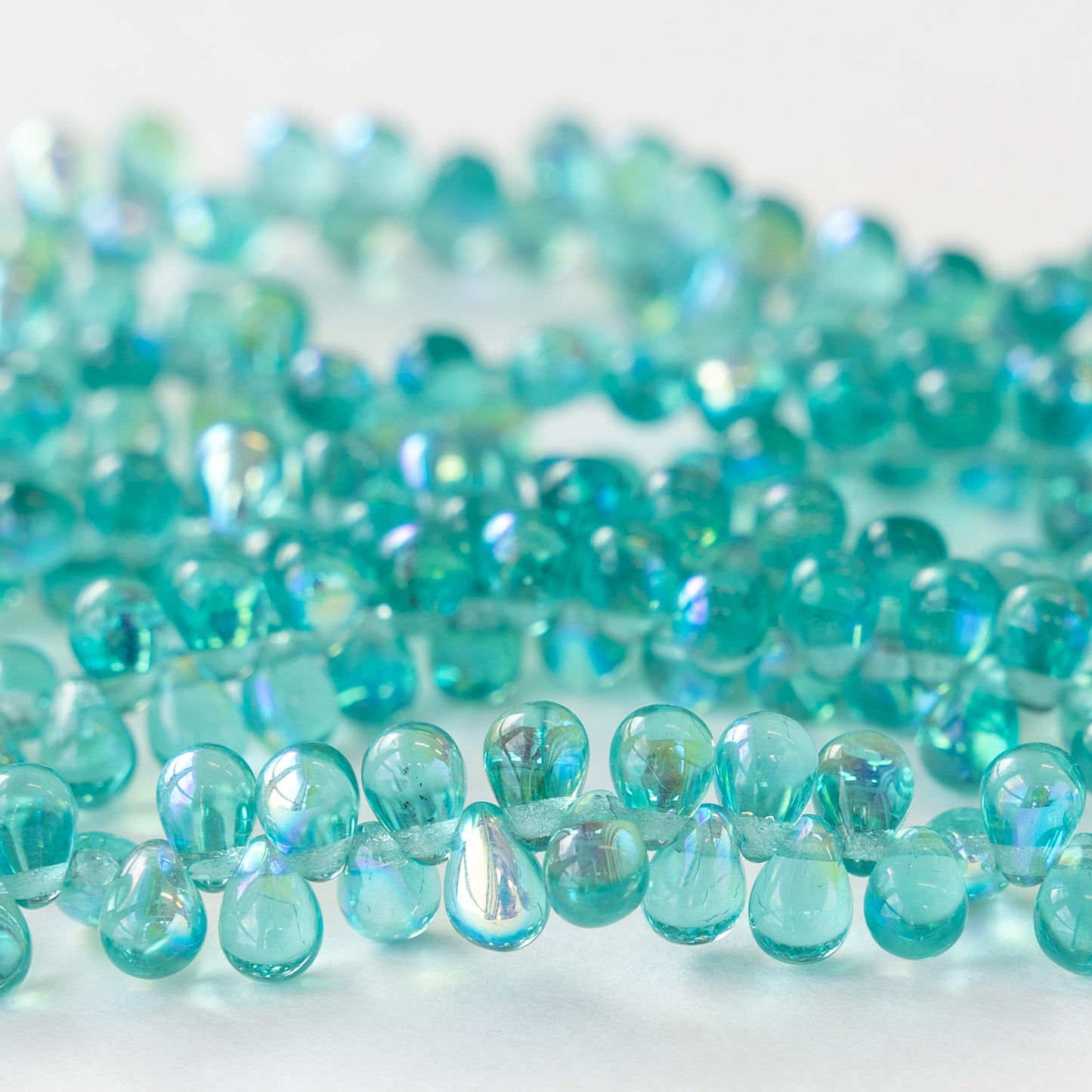 4x6mm Glass Teardrop Beads - Seafoam AB - 100 Beads