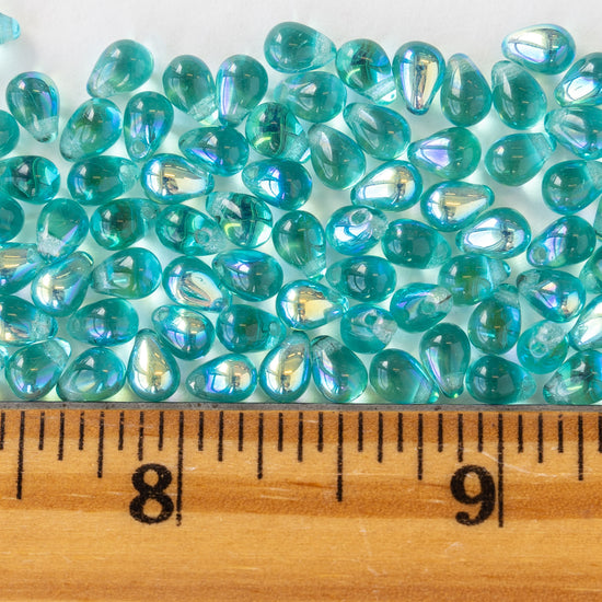 4x6mm Glass Teardrop Beads - Seafoam AB - 100 Beads