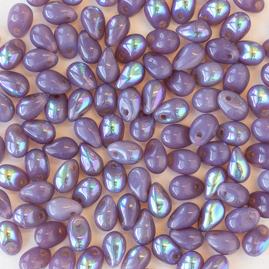 4x6mm Glass Teardrops - Opaque Lavender AB - 100 Beads