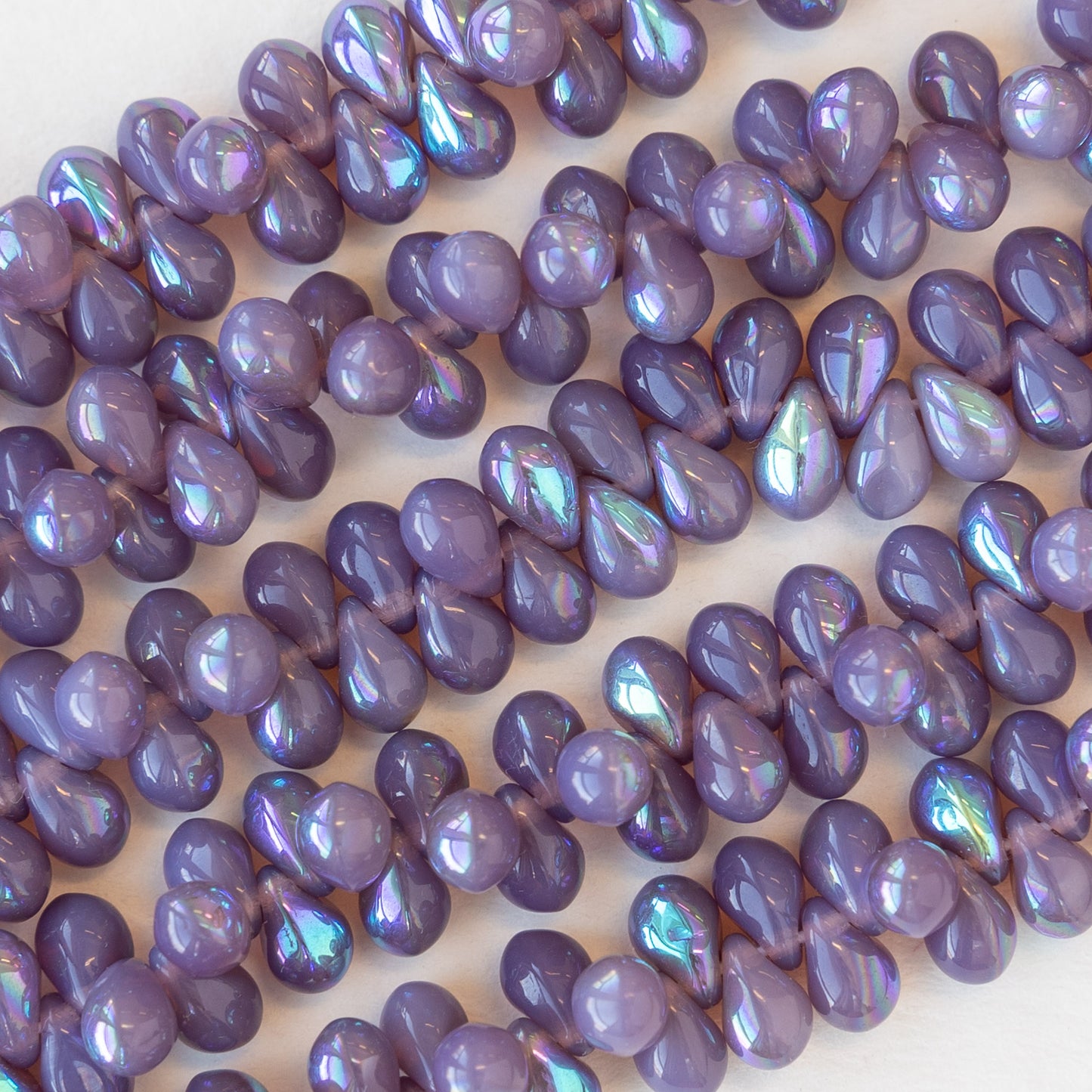 4x6mm Glass Teardrops - Opaque Lavender AB - 100 Beads