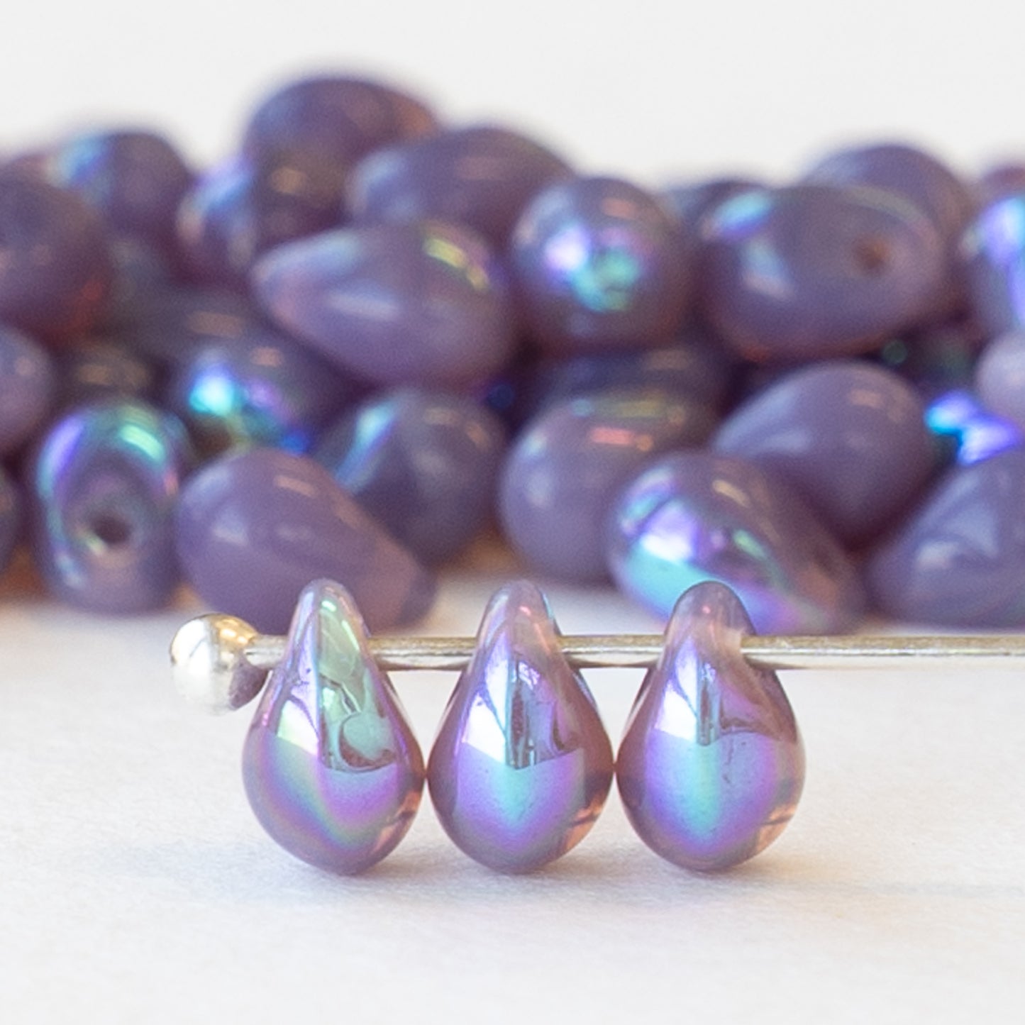 Load image into Gallery viewer, 4x6mm Glass Teardrops - Opaque Lavender AB - 100 Beads
