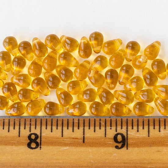 4x6mm Glass Teardrop Beads - Amber Topaz - 100 Beads
