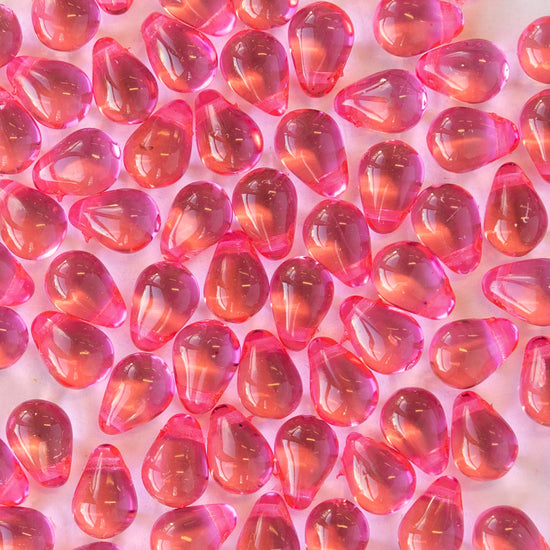 Load image into Gallery viewer, 6x4mm Glass Teardrop Beads - Pink Rose - 80 Beads
