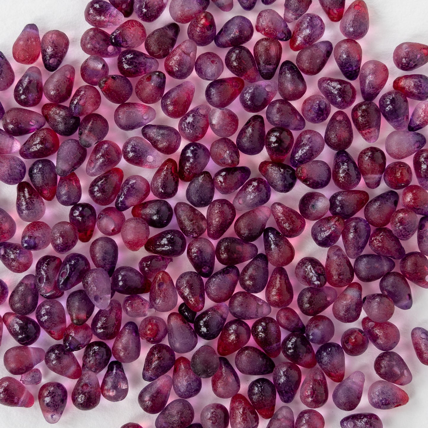 Load image into Gallery viewer, 4x6mm Glass Teardrop Beads - Etched Fuchsia Purple Mix ~ 100 beads

