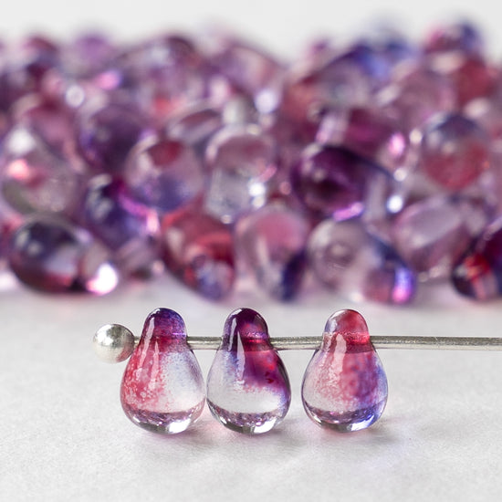 4x6mm and 5x7mm Glass Teardrop Beads - Transparent Purple Pink Mix ~ 100 beads