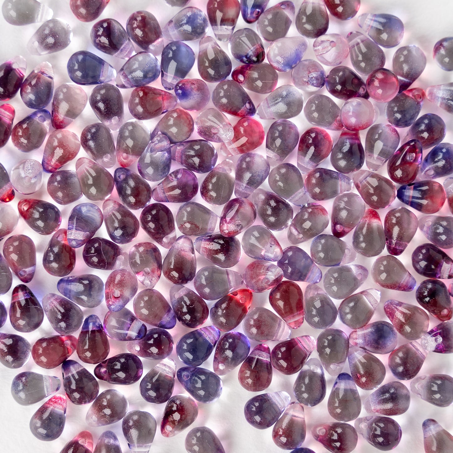 4x6mm and 5x7mm Glass Teardrop Beads - Transparent Purple Pink Mix ~ 100 beads