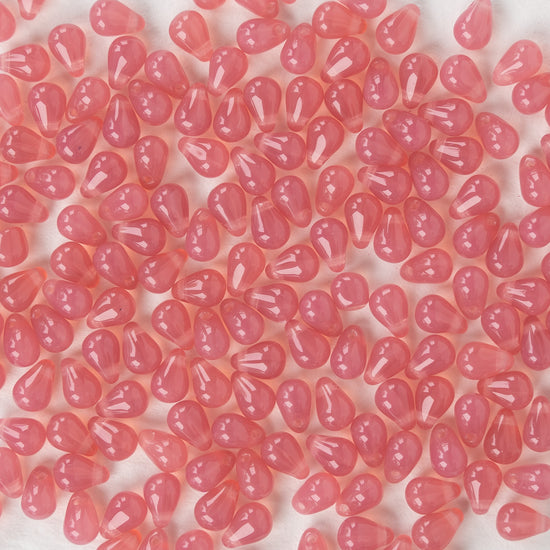 4x6mm Glass Teardrop Beads - Opaline Rose ~ 100 beads
