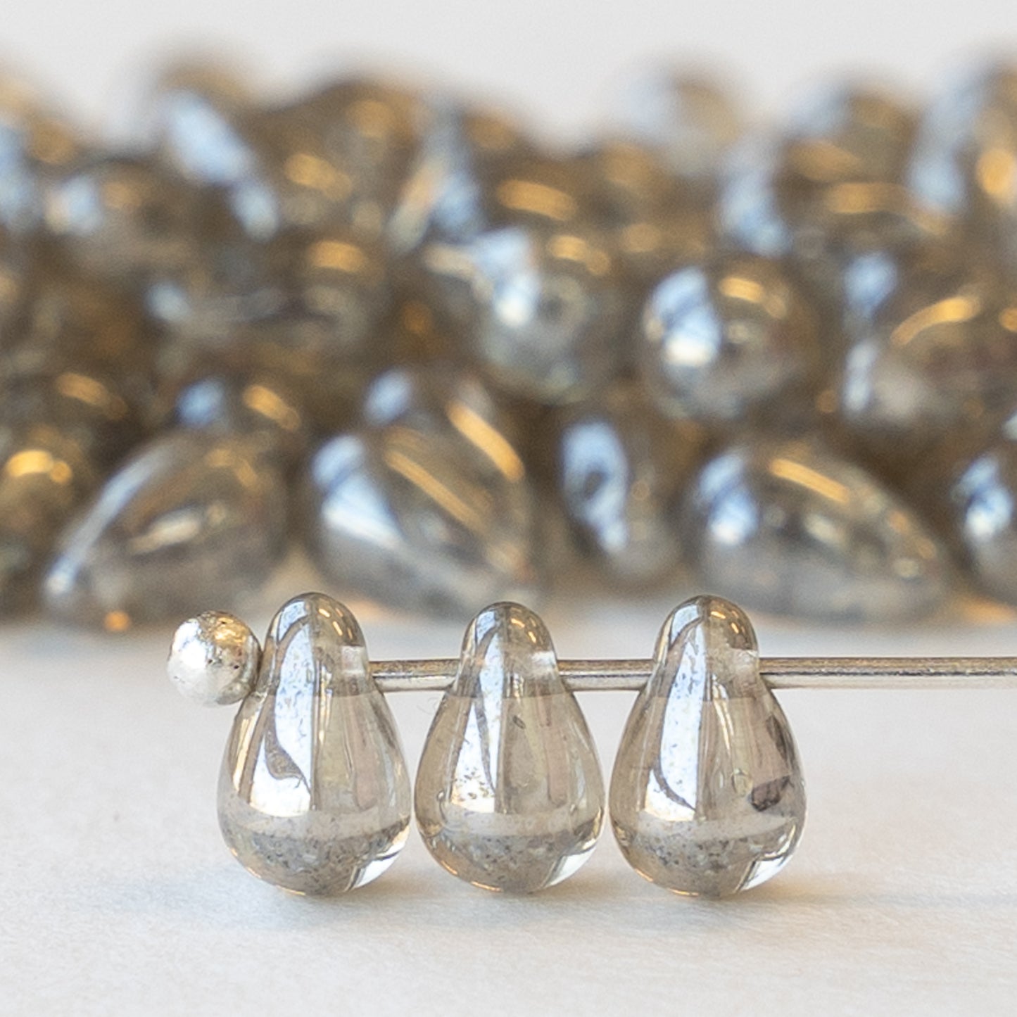 4x6mm Glass Teardrop Beads - Black Diamond Luster - 100 Beads